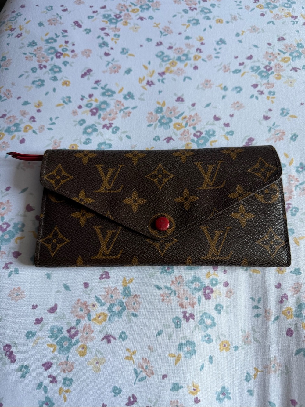 Louis Vuitton Monogram Canvas Envelope Wallet with Red Snap
